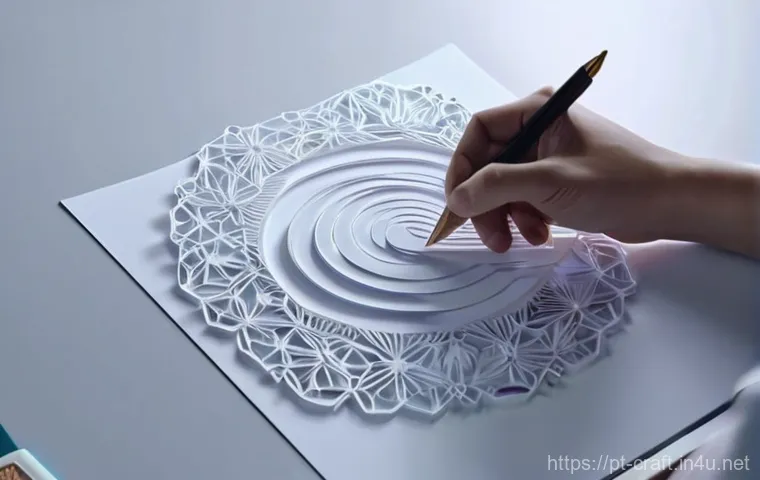 수공예 종이 공예 - **Prompt:** A detailed shot of an artisan's hands, belonging to a person in their 30s or 40s wearing...