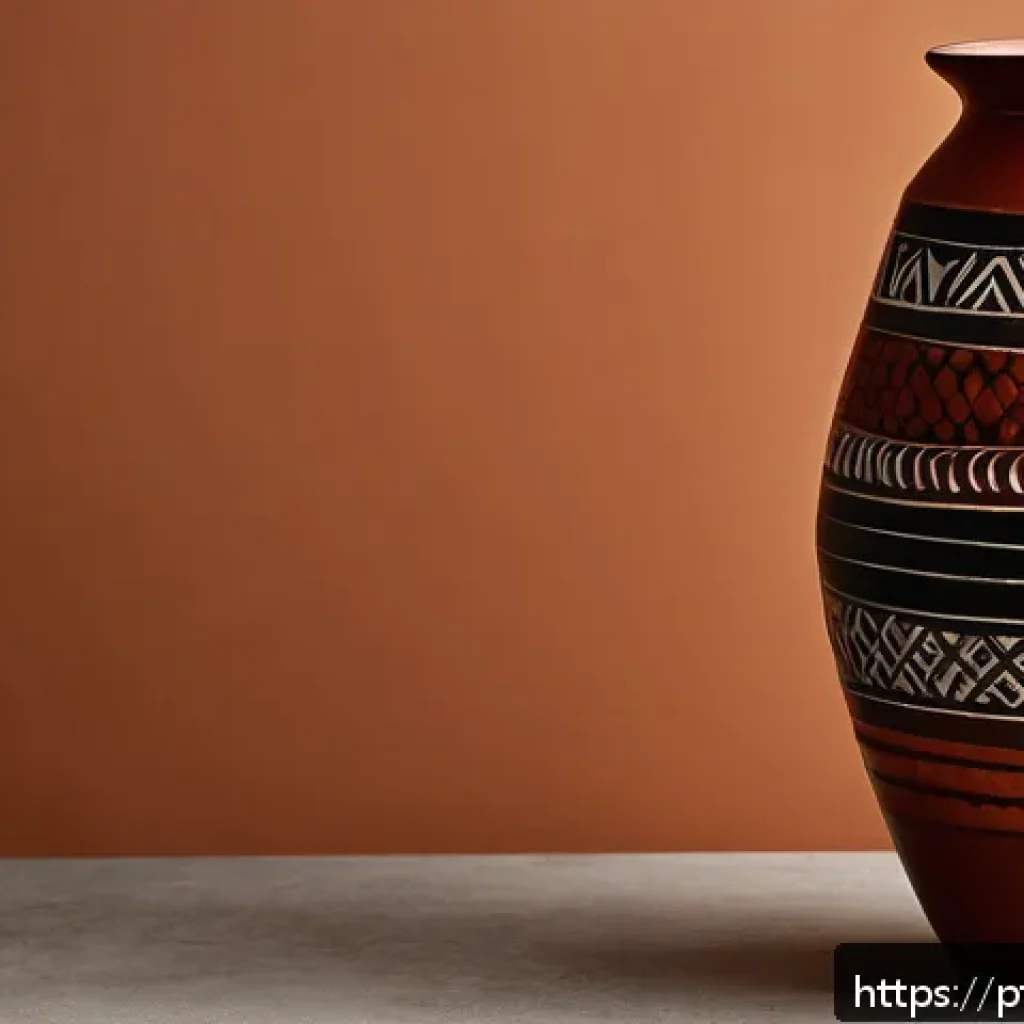수공예 미술작품 - A close-up view of a handcrafted ceramic vase inspired by Marajoara style from Par&aacute;, Brazil, showcas...